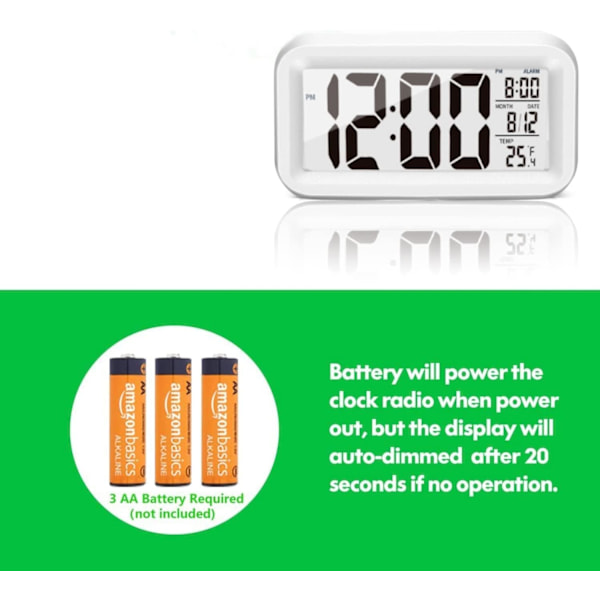 Uppgraderad digital väckarklocka, 4,3\" LED-display med temperatur, bärbar med batteridriven väckarklocka sängbord