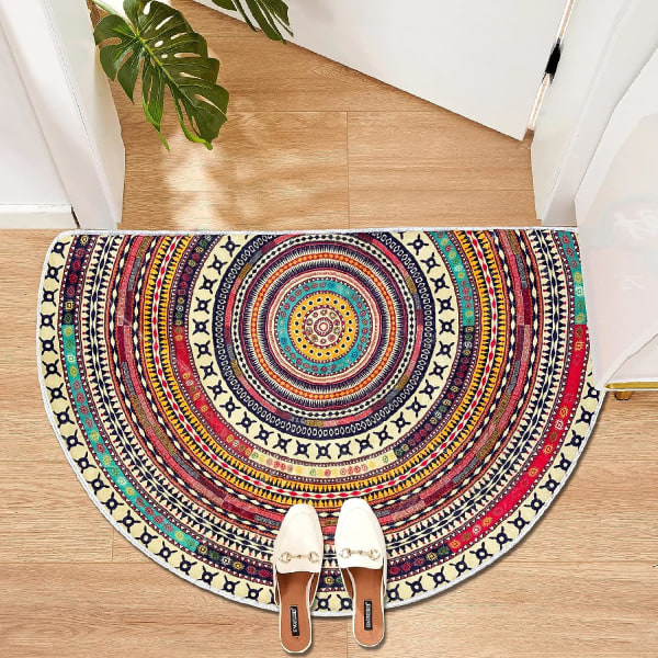 Boho Half Round Indoor Entrance Mat Door Mats 36x24 Inches Absorbent Non-Slip Bedroom Front Back Outdoor Welcome, Bohemia Ethnic Style Pattern