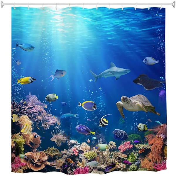 Ocean Underwater World Anti-mugg Stoff Vanntett Badeforheng for Baderom Badekar, 180 x 180 cm, Lys Blå