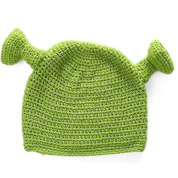 Unisex Håndlaget Shrek-lue - Varmt og Slitesterkt Håndlaget Beanie - Ull Vinterlue for Menn og Kvinner - Grønn