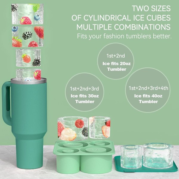 Silikon Isbitsform med Lock för Stanely Cup, Tumbler Isform, Cylinderformade Silikon Isbitsformar för Frys, BPA-fri, Diskmaskinsäker (Grön) Green