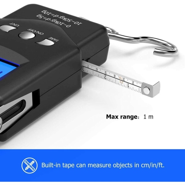 Bärbar krokskala Tejp Bagagevåg Elektronisk våg (Engelska (med tejp) 50KG/10G) vit