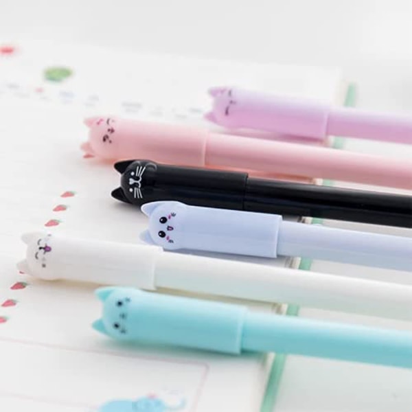 Kreativ tecknad söt svans katt kastrat penna 6 (blå + vit + svart + lila + blå + rosa) 6pcs