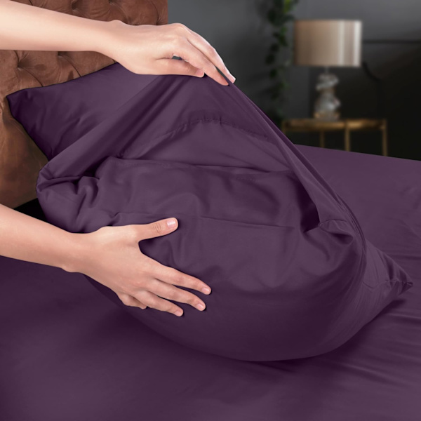 Sängkläder set 4 delar 150x200 - Borstad mikrofiberpolyester - Lakan, påslakan och 2 örngott purple