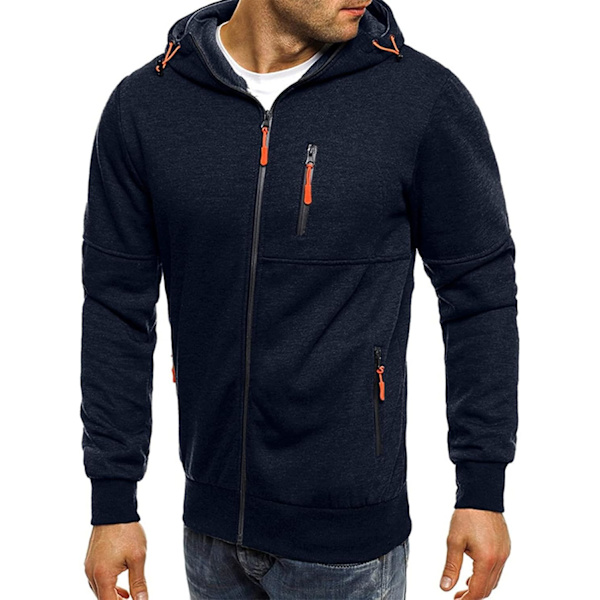 Herre hettegensere Sweatshirt Glidelås Lette jakker 2 Navy XXL