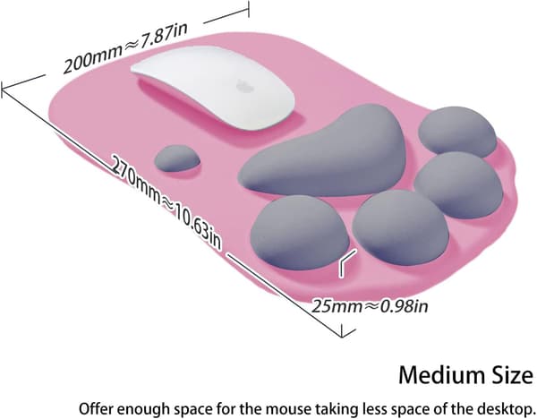 Musematte med kattepote, ergonomisk musematte, musematte i silikongel, søt musematte, Kawaii musematte, for hjem/kontor/spilling, musematte grønn og gul Pink&Grey