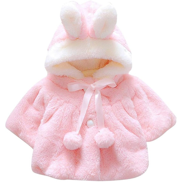 Nyfödd spädbarn flicka konstgjord päls varm vinter huva kappa kappa huvtröja jacka tjock varm kläder kofta ytterkläder 0~36 M 0-6 Months Pink