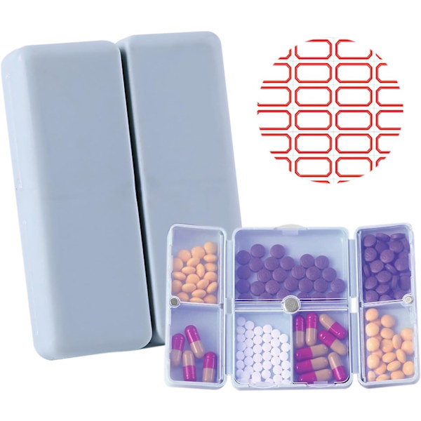 Pillerask med 7 fack, märkt, daglig, veckovis, bärbar pillerask, hopfällbar magnetisk pillerask