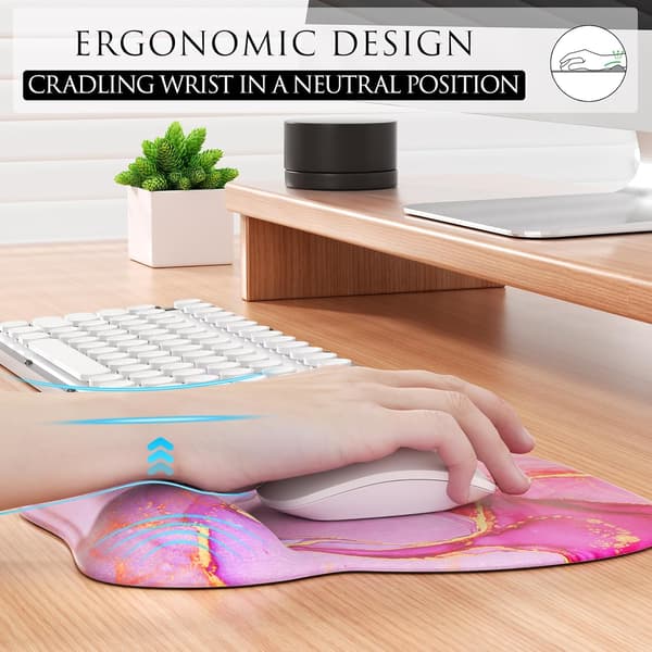 Ergonomisk musematte med håndleddstøtte i minneskum, komfortabel musematte for bærbar PC, smertelindrende håndleddstøtte Pink Marble