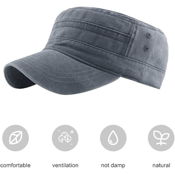 Militærcaps for menn og kvinner klassiske justerbare slitte hatter unisex 100% bomull solid solid visir baseball caps sol turhatt grey