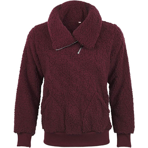Dame Fleece Jakke, Quarter Zip Sweatshirt, Varm og Fleksibel Jakke til Vinter og Efterår Rojo M