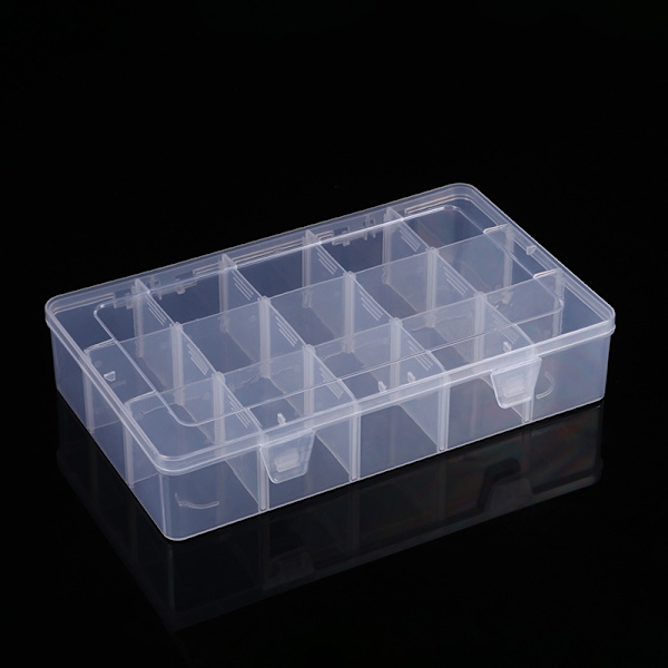 Stor 15 Gitter Klar Organizer Box Justerbare Skillevægge - Plast Opbevaringsbeholder Med Rum
