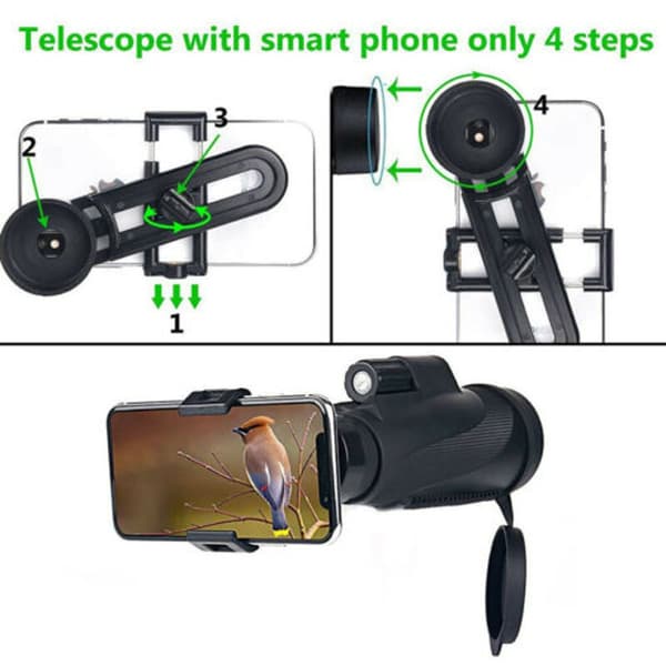 Monokular teleskop med mobiltelefonholder