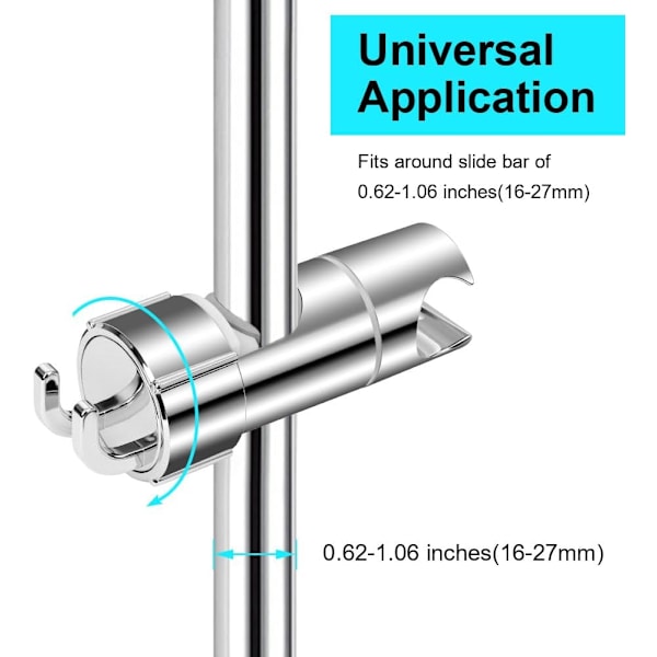 Hånddusjholder for 16-27 mm glidebane, justerbar erstatningsdusjholder, 360° rotasjon, med 2 kroker
