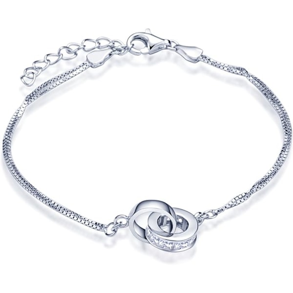 Elegant damarmband i 925 sterlingsilver med cubic zirconia-ringar, handkedja, justerbar