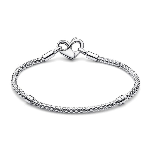 925 Sterlinghopea pan Moments Koristeltu Ketjurannekoru Sopii Charmeille DIY Naiset Sydän Lahjat 21cm 21cm