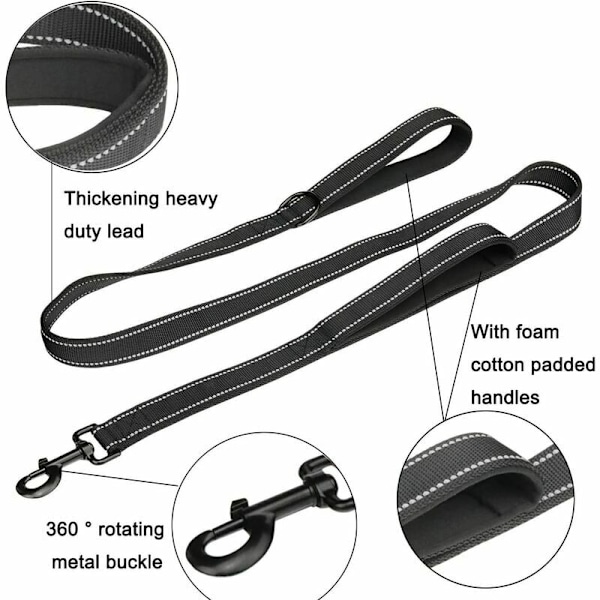 Lang Kobbel for Store Hunder, 1,5m Tykk Nylon Kobbel med Doble Håndtak og 2 Polstrede Håndtak