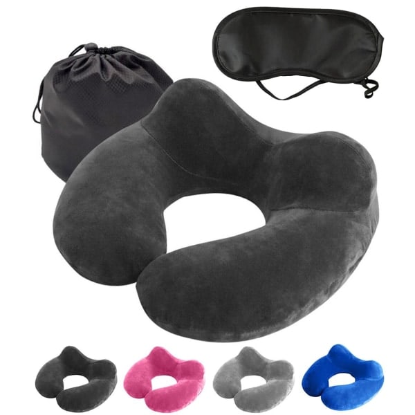 Travel Kit 3-in-1 - Inflatable Neck Pillow & Sleeping Mask Black