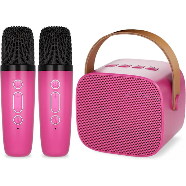 Karaokemaskin för barn med 2 trådlösa mikrofoner, bärbar Bluetooth-högtalare, presentleksaker för flickor och pojkar födelsedag Rose 2 Mic