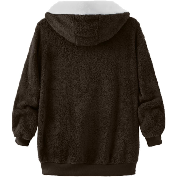 Hættejakke til kvinder, Teddy Fleece-frakke, Overgangsjakke med hætte og lommer, lynlås, efterår, vinter, plysjakke, fleecejakke, vinter S B Brown