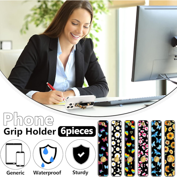 6 Stycken Telefon Grepphållare Mobiltelefon Grepprem Teleskopisk Fingerrem Ställ Universal Fingerstöd för De Flesta Smartphones (Blommor) Flowers