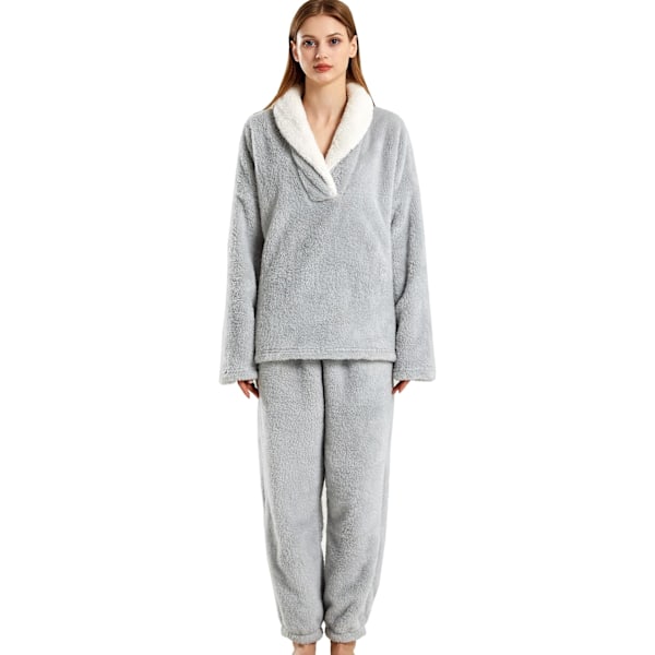 Dam Pyjamas Varma Fleece Pyjamas Set Vinter Mjuk Dam 2-Delar Nattkläder Loungewear Set Långärmad Topp och Termiska Byxor Pjs Sleepwear