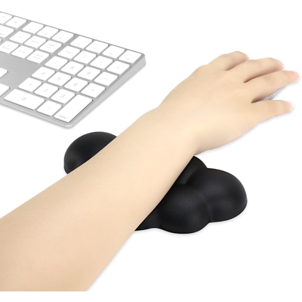 Håndleddsstøttepute for mus Ergonomisk Mykt PU-lær Memory Foam Håndleddssmerte Lindring Musematte med Anti-skli Base (Svart)
