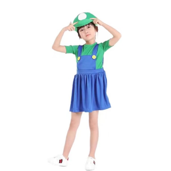 Børne Super Mario Luigi Bros Cosplay Kostume Children's Girl Green M:120-130CM