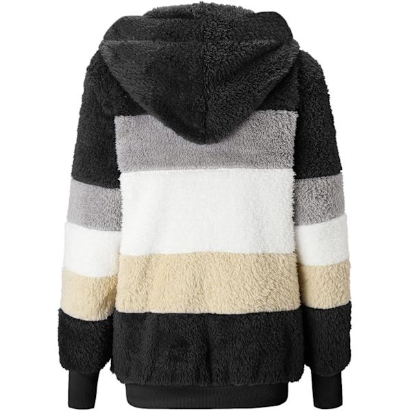 Hættejakke til kvinder, Teddy Fleece-frakke, Overgangsjakke med hætte og lommer, lynlås, efterår, vinter, plysjakke, fleecejakke, vinter XL J Black