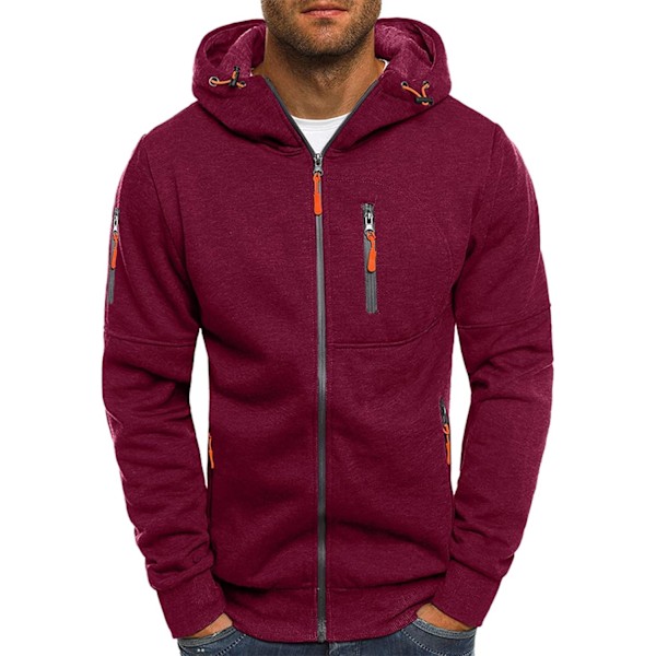 Herre hettegenser Sweatshirt Glidelås Lette jakker 1 Red L