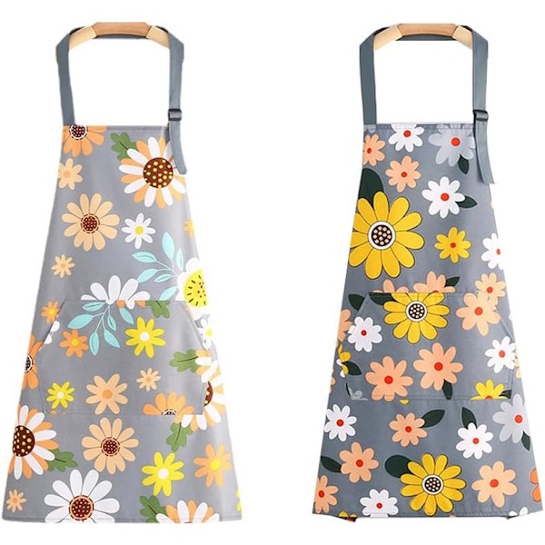 Køkkenforklæder til kvinder og mænd 2-pak justerbar vandtæt madlavningsforklæde med lommer, kokkeforklæder til madlavning bagning havearbejde grill 2stk 2pcs sunflower pattern aprons