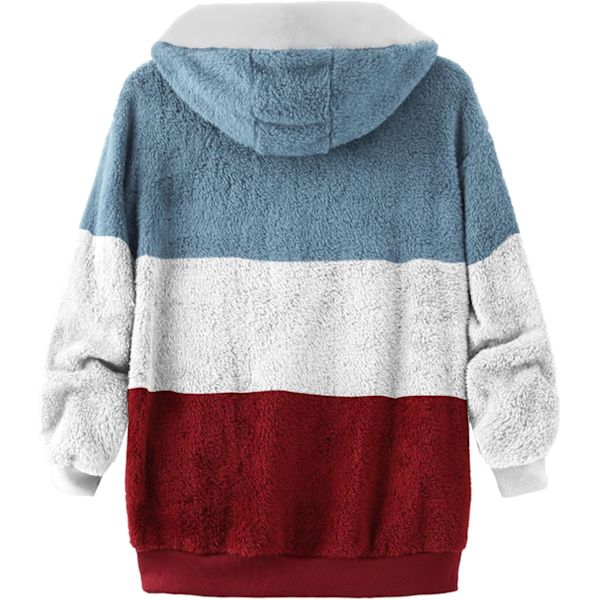 Hættejakke til kvinder, Teddy Fleece-frakke, Overgangsjakke med hætte og lommer, lynlås, efterår, vinter, plysjakke, fleecejakke, vinter 3XL F Wine
