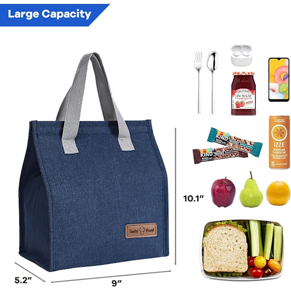Termisk Matkasse, Lunchväska, Återanvändbar Lunchväska, Termisk Väska för Arbete, Skola, Resor, Utflykter Navy blue