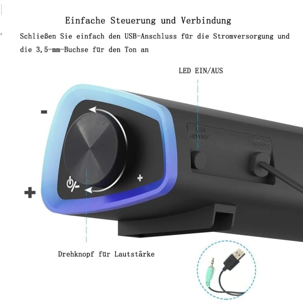 Datorhögtalare, USB-drivna små PC-högtalare, färgglad RGB