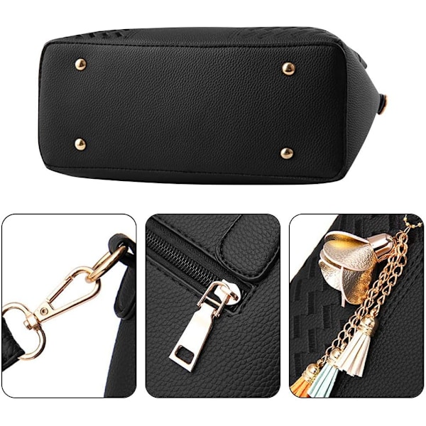 Damhandväska Axelväska Crossbody Messenger Bag Tote Satchel för Dam PU Läder Plånbok Black