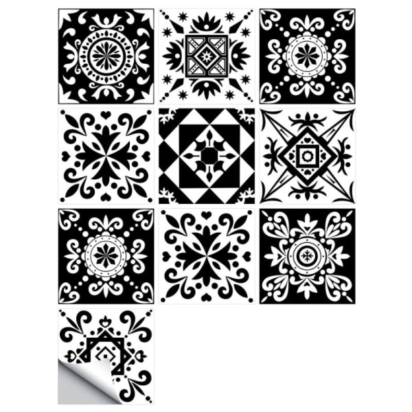10 fliser Klassisk svart og hvit marokkansk flislim (15cm×15cm×10stk) vit