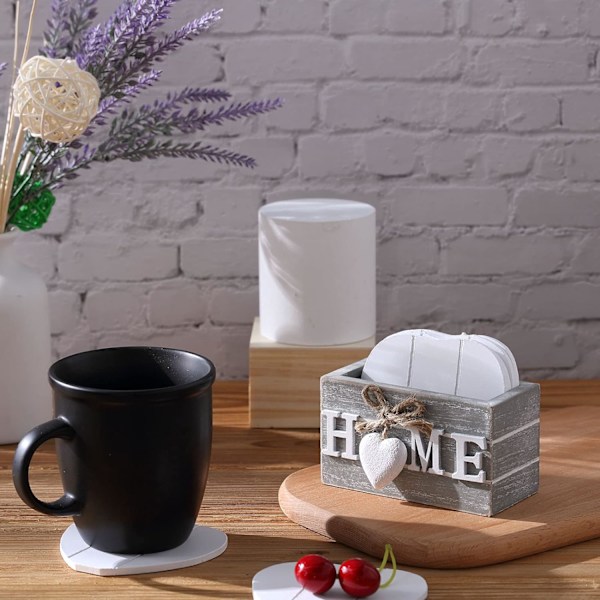 Drikk Underlag, Trefarget Hjerteformet Underlag Sett med 6 Gårdshus Underlag med Stativ Morsomme Underlag for Kaffebord (Grå, Hjem) Grey