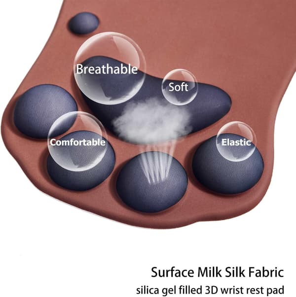 Musematte med kattepote, ergonomisk musematte, musematte i silikongel, søt musematte, Kawaii musematte, for hjem/kontor/spilling, musematte grønn og gul Brown