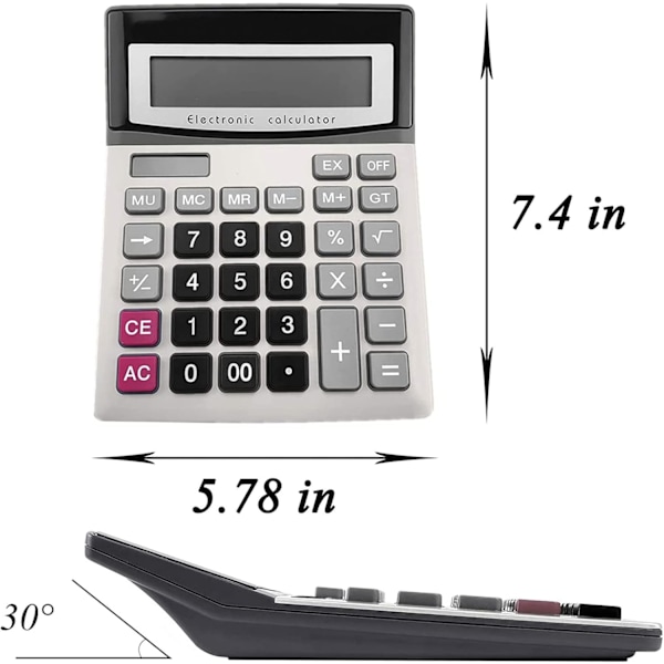 Skrivbordsräknare, 12-siffrig solcellsräknare med stor LCD-skärm, stora känsliga knappar, dubbla strömkällor