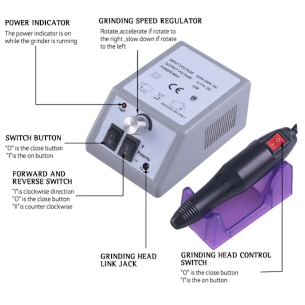 20 000 varv/min nagelpolerare för nagelpolering, snidning och exfoliering med hög hastighet och stabilitet 12 slip-/polertillbehör Rose red