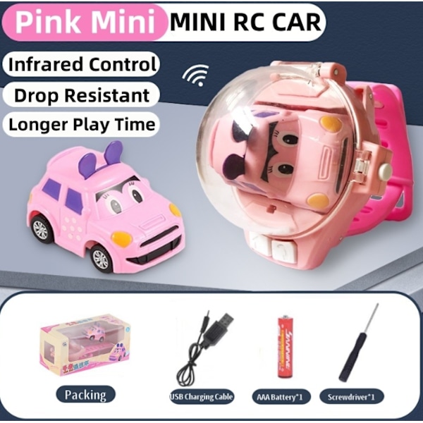 Kello Kaukosäädöllä Ohjattava Auto Leikkiauto Mini 2.4GHz Kaukosäädin Auto Kellon Lapset Hauska Latautuva Leikkikalut Pojat Tytöt Leikkikalut Pink mini