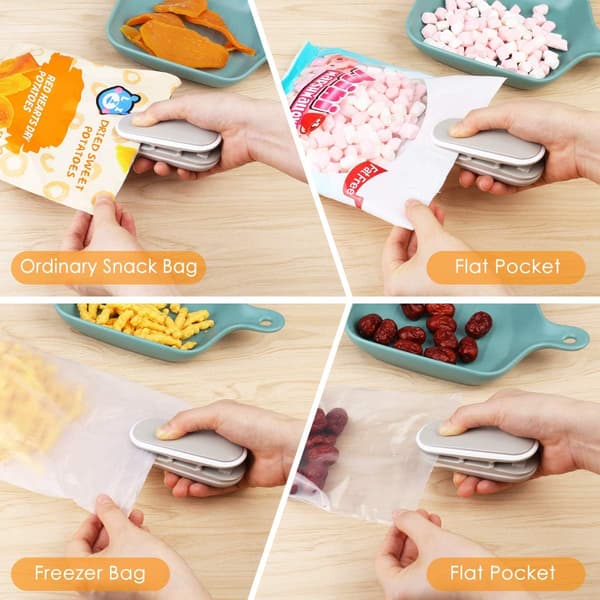 Mini Poseforsegler, 2 i 1 Varmeforsegler og Kutter, Bærbar Chipspose Forseglingsmaskin for Snackbevaring og Matlagring
