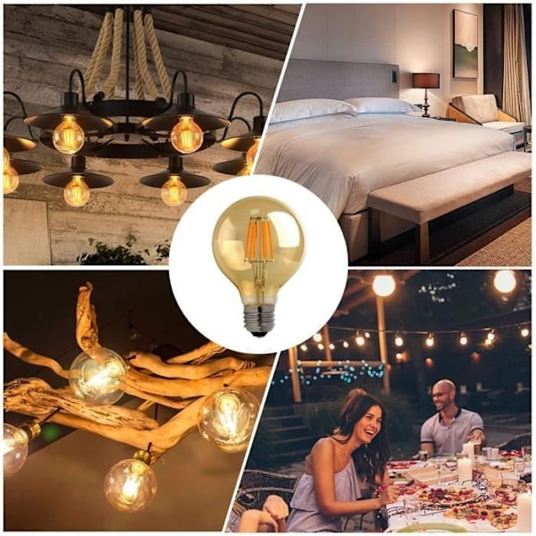 ®RisingFF Pakke med 4 E27 LED Edison Pærer - Vintage Edison - G80 - Varmhvit - 6W (60W ekvivalent)