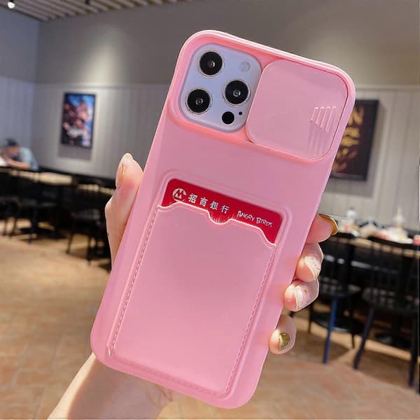 För iPhone 15 Pro Max TPU Skal Kortfack Skjutbart Linsskydd Telefonfodral