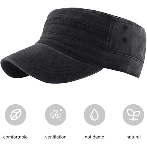 Militärkepsar för män och kvinnor klassiska justerbara slitna hattar unisex 100% bomull robust solid skärm basebollkeps sol vandringshatt black