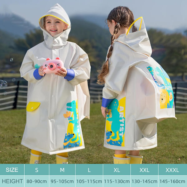 Barn Regnrockar Regn Poncho Flickor Pojkar Regnjacka Vattentät Poncho Småbarn Cartoon Regnkläder Återanvändbar med Bärbar Väska S-4XL Storlek Beige 4XL / 13-14 Years