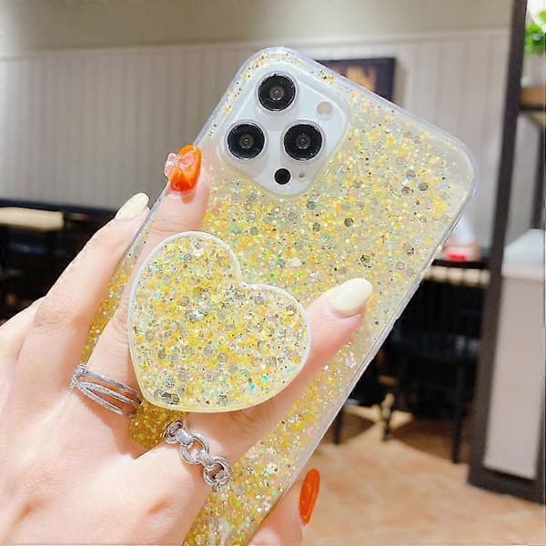 Stjernedryss Paljett Hjerte Stativ Epoxy TPU Mobiltelefon Deksel for iPhone 15