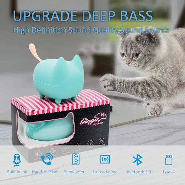 Bärbar Bluetooth-högtalare, TWS-parning, Inbyggd mikrofon, Super Bass, 40 timmars speltid, BT5.3, Söt Mini-högtalare i husdjursdesign (Grön)
