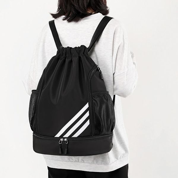 Vattentät dragsko väska för barn och vuxna, stor dragsko gym väska, sport dragsko gym ryggsäck, unisex PE väska med skofack Black