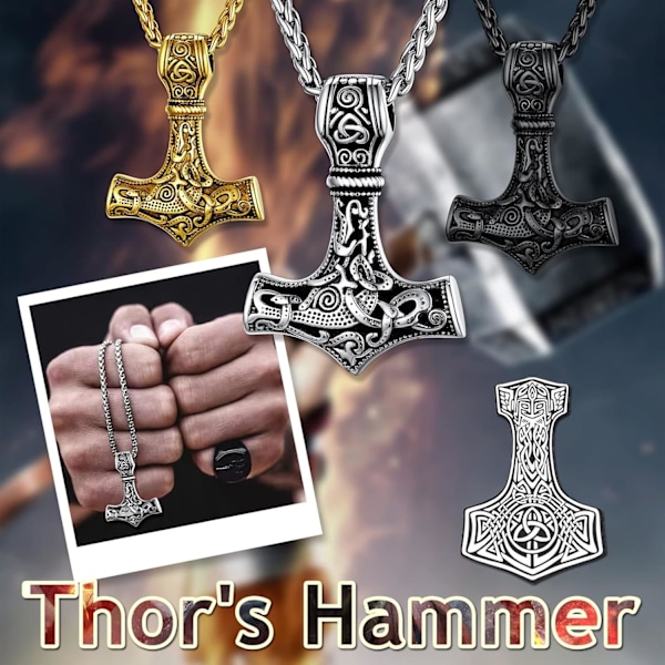 Thors Hammer Halskæde, Rustfrit Stål Viking Halskæde, Nordisk Viking Halskæde, Thors Hammer Vedhæng Plateado